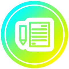 Fototapeta premium document and pencil circular in cold gradient spectrum