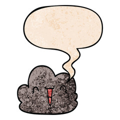 cartoon happy cloud and speech bubble in retro texture style