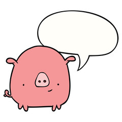 cartoon happy pig and speech bubble