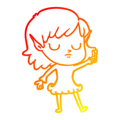 warm gradient line drawing cartoon elf girl
