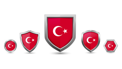 Set of turkey country flag with shape shield