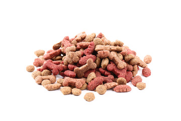 Dry pet food isolated on white background