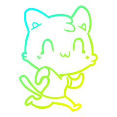 cold gradient line drawing cartoon happy cat running