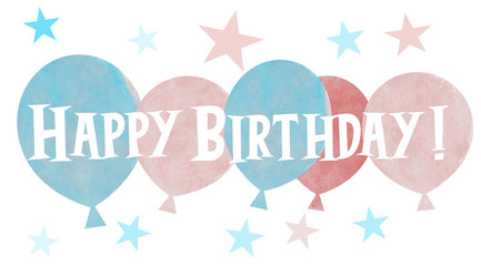 A group of hand drawn pastel colored balloons with Happy Birthday greeting