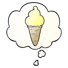 cartoon ice cream and thought bubble in smooth gradient style