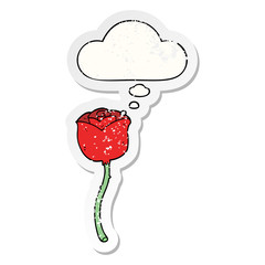 cartoon rose and thought bubble as a distressed worn sticker