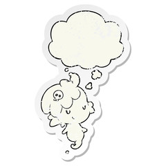 cartoon ghost and thought bubble as a distressed worn sticker