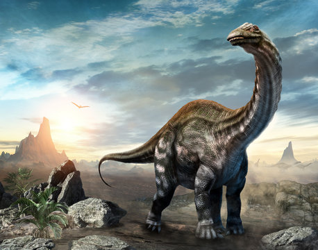 Fototapeta Apatosaurus dinosaur scene 3D illustration