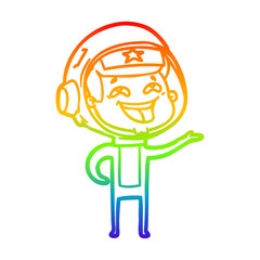 rainbow gradient line drawing cartoon laughing astronaut