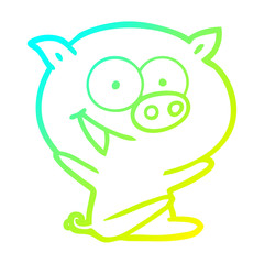 cold gradient line drawing cheerful sitting pig cartoon