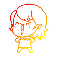warm gradient line drawing cute cartoon happy vampire girl