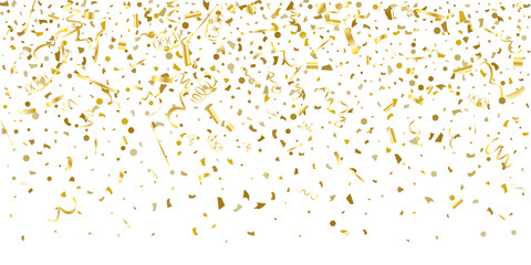 Golden glitter confetti on a white background.
