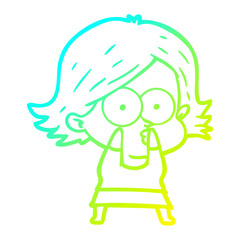 cold gradient line drawing cartoon girl pouting