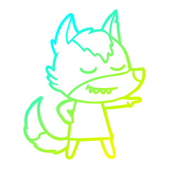 cold gradient line drawing friendly cartoon wolf girl pointing