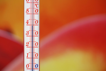 Thermometer during hot weather with abstract red background