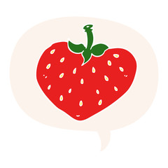 cartoon strawberry and speech bubble in retro style