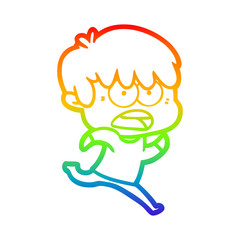 rainbow gradient line drawing worried cartoon boy