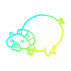 cold gradient line drawing cartoon fat pig