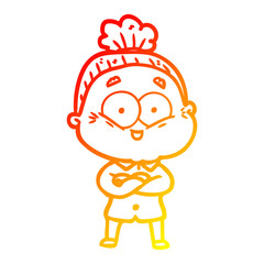 warm gradient line drawing cartoon happy old woman