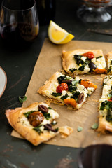 Phyllo Pastry Pizza on Brown Parchment Paper