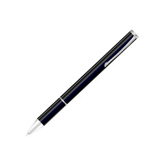 Black ballpoint pen icon. Vector. Shiny metal. Written illustration.