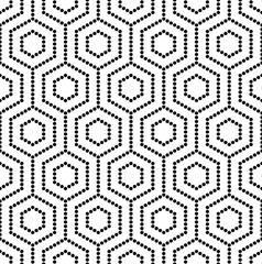 Vector seamless texture. Modern geometric background. Hexagonal tiles with dots.