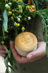 Prosfora, Prosvyr, liturgical church bread, used during Orthodox worship, silver bowls, icon, on the throne of the Orthodox Church. Christianity.