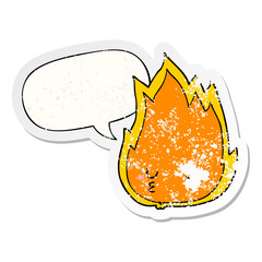 cute cartoon fire and speech bubble distressed sticker