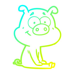 cold gradient line drawing happy cartoon pig sitting