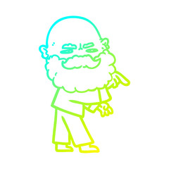 cold gradient line drawing cartoon man with beard frowning and pointing