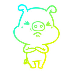 cold gradient line drawing cartoon angry pig