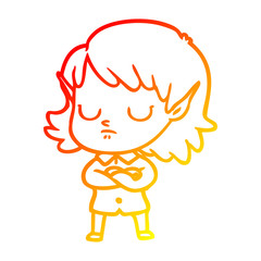warm gradient line drawing cartoon elf girl