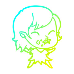 cold gradient line drawing cartoon vampire girl with blood on cheek