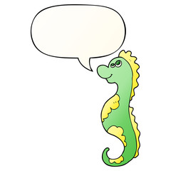 cartoon sea horse and speech bubble in smooth gradient style