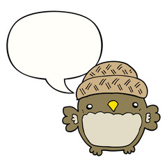 cute cartoon owl in hat and speech bubble
