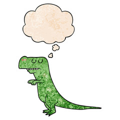 cartoon dinosaur and thought bubble in grunge texture pattern style