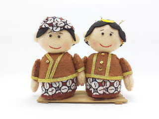 Cute Traditional Statue Model for Marry Couple Symbol and Invitation in White Isolated Background