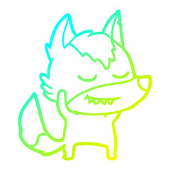 cold gradient line drawing friendly cartoon wolf