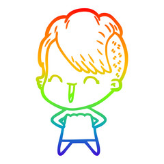 rainbow gradient line drawing happy cartoon hipster girl