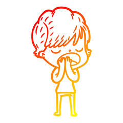 warm gradient line drawing cartoon woman talking