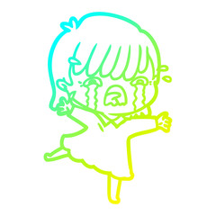 cold gradient line drawing cartoon girl crying