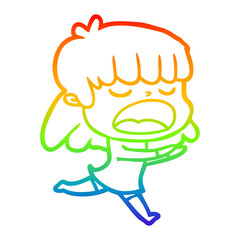 rainbow gradient line drawing cartoon woman talking loudly