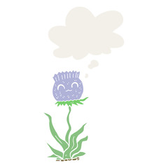 cartoon thistle and thought bubble in retro style