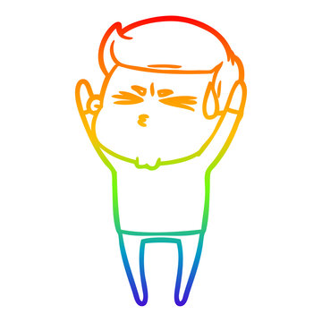 recommend clip art: rainbow gradient line drawing cartoon man sweating