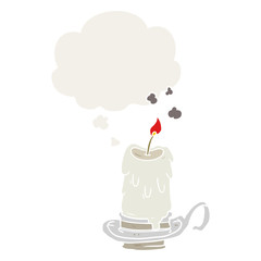 cartoon spooky candle and thought bubble in retro style