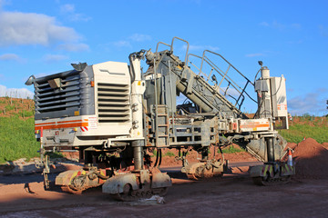 Concrete Paving machine on a road construction site