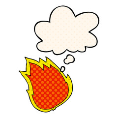 cartoon fire and thought bubble in comic book style
