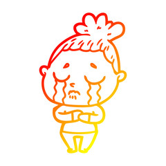 warm gradient line drawing cartoon crying woman
