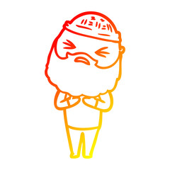 warm gradient line drawing cartoon man with beard