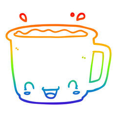rainbow gradient line drawing cartoon cup of coffee